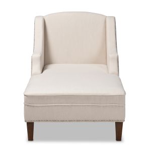 Leonie Modern and Contemporary Beige Fabric Upholstered Wenge Brown Finished Chaise Lounge