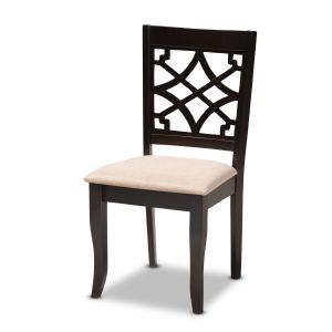 Mael Modern and Contemporary Sand Fabric Upholstered Espresso Brown Finished Wood Dining Chair Set of 4