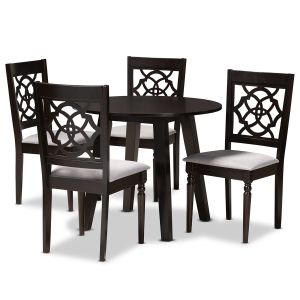 Eliza Modern and Contemporary Grey Fabric Upholstered and Walnut Brown Finished Wood 5-Piece Dining Set
