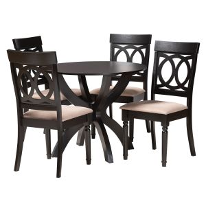 Velia Modern Sand Fabric and Dark Brown Finished Wood 5-Piece Dining Set