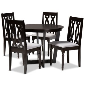 Julie Modern and Contemporary Grey Fabric Upholstered and Dark Brown Finished Wood 5-Piece Dining Set