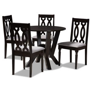 Anise Modern and Contemporary Grey Fabric Upholstered and Dark Brown Finished Wood 5-Piece Dining Set