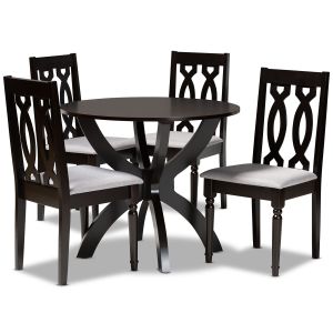 Mona Modern and Contemporary Grey Fabric Upholstered and Dark Brown Finished Wood 5-Piece Dining Set