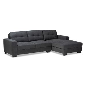 Langley Modern and Contemporary Dark Grey Fabric Upholstered Sectional Sofa with Right Facing Chaise
