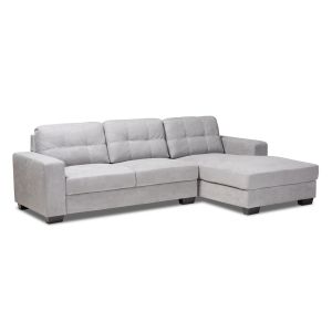 Langley Modern and Contemporary Light Grey Fabric Upholstered Sectional Sofa with Right Facing Chaise