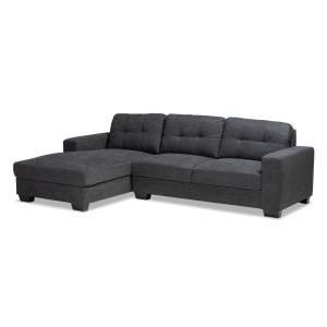 Langley Modern and Contemporary Dark Grey Fabric Upholstered Sectional Sofa with Left Facing Chaise