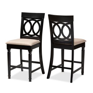 Verina Modern and Contemporary Sand Fabric Upholstered Espresso Brown Finished 2-Piece Wood Counter Stool Set of 4