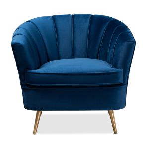 Emeline Glam and Luxe Navy Blue Velvet Fabric Upholstered Brushed Gold Finished Accent Chair
