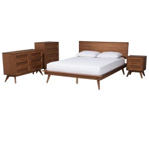 Melora Walnut Brown Finished Wood and Rattan King Size 4-Piece Bedroom Set