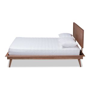 Karine Mid-Century Modern Walnut Brown Finished Wood Queen Size Platform Bed