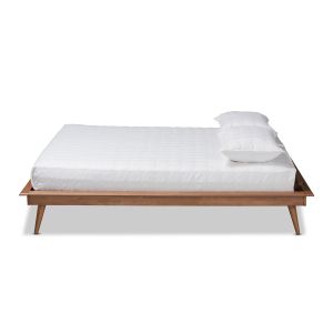 Karine Mid-Century Modern Walnut Brown Finished Wood King Size Platform Bed Frame