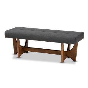 Theo Mid-Century Modern Dark Grey Fabric Upholstered Walnut Finished Bench