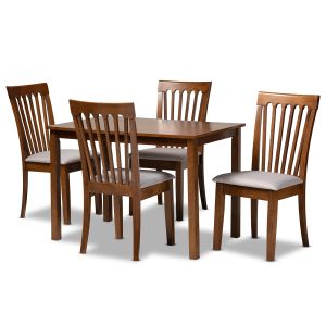 Seda Modern and Contemporary Grey Fabric Upholstered and Walnut Brown Finished Wood 5-Piece Dining Set