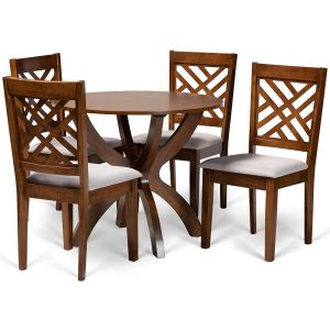 Edona Modern and Contemporary Grey Fabric Upholstered and Walnut Brown Finished Wood 5-Piece Dining Set