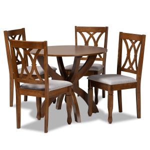 April Modern and Contemporary Grey Fabric Upholstered and Walnut Brown Finished Wood 5-Piece Dining Set