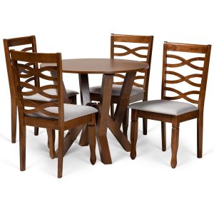 Ariane Modern and Contemporary Grey Fabric Upholstered and Walnut Brown Finished Wood 5-Piece Dining Set