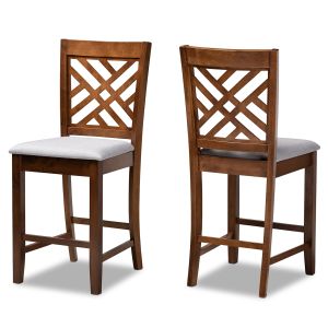 Caron Modern and Contemporary Grey Fabric Upholstered Walnut Brown Finished 2-Piece Wood Counter Height Pub Chair Set Set