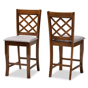 Aria Modern and Contemporary Grey Fabric Upholstered and Walnut Brown Finished Wood 2-Piece Counter Height Pub Chair Set