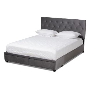 Caronia Modern and Contemporary Grey Velvet Fabric Upholstered 2-Drawer Queen Size Platform Storage Bed