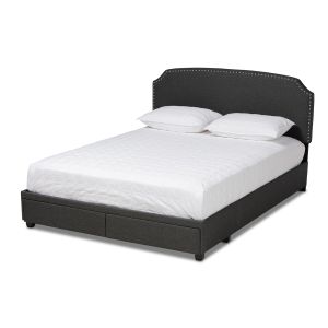 Larese Dark Grey Fabric Upholstered 2-Drawer Queen Size Platform Storage Bed