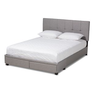 Netti Light Grey Fabric Upholstered 2-Drawer Queen Size Platform Storage Bed