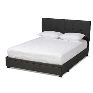 Netti Dark Grey Fabric Upholstered 2-Drawer Queen Size Platform Storage Bed