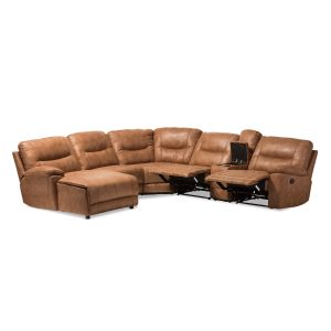 Mistral Modern and Contemporary Light Brown Palomino Suede 6-Piece Sectional with Recliners Corner Lounge Suite 