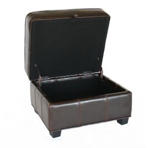 Agustus Brown Leather Storage Ottoman 
