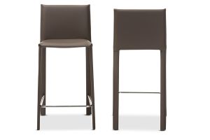 Crawford Modern and Contemporary Taupe Leather Upholstered Counter Height Stool (Set of 2)