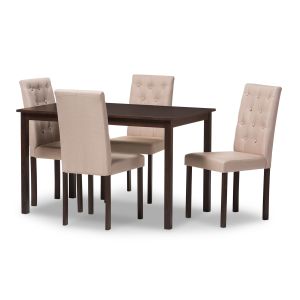 Gardner Modern and Contemporary 5-Piece Dark Brown Finished Beige Fabric Upholstered Dining Set 