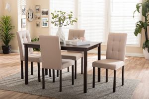 Andrew Modern and Contemporary 5-Piece Beige Fabric Upholstered Grid-tufting Dining Set