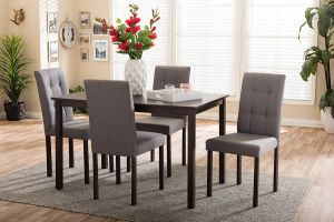 Andrew Modern and Contemporary 5-Piece Grey Fabric Upholstered Grid-tufting Dining Set