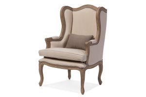 Oreille French Provincial Style White Wash Distressed Two-tone Beige Upholstered Armchair