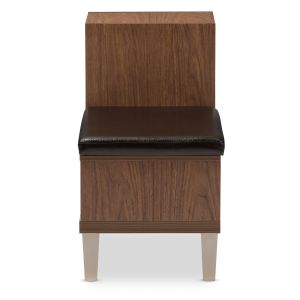 Arielle Modern and Contemporary Walnut Brown Wood 3-Drawer Shoe Storage Padded Leatherette Seating Bench with Two Open Shelves