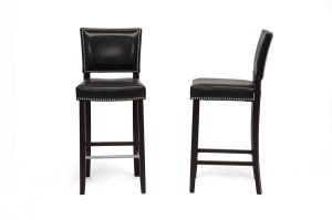 Aries Black Modern Bar Stool with Nail Head Trim (Set of 2)