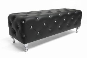 Stella Crystal Tufted Black Leather Modern Bench