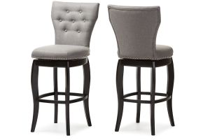 Leonice Modern and Contemporary Grey Fabric Upholstered Button-tufted 29-Inch Swivel Bar Stool (Set of 2)