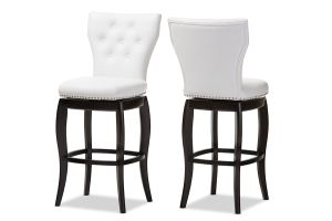 Leonice Modern and Contemporary White Faux Leather Upholstered Button-tufted 29-Inch Swivel Bar Stool (Set of 2)