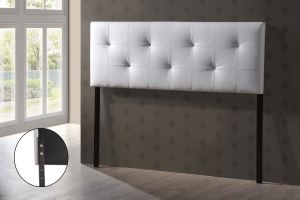 Dalini Modern and Contemporary Full White Faux Leather Headboard with Faux Crystal Buttons