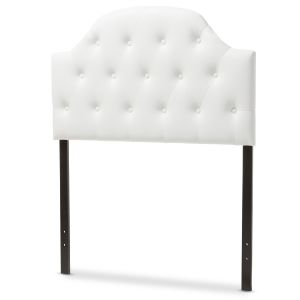 Morris Modern and Contemporary White Faux Leather Upholstered Button-Tufted Scalloped Twin Size Headboard 