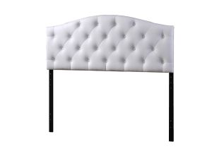 Myra Modern and Contemporary Queen Size White Faux Leather Upholstered Button-tufted Scalloped Headboard
