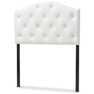 Myra Modern and Contemporary White Faux Leather Upholstered Button-Tufted Scalloped Twin Size Headboard 