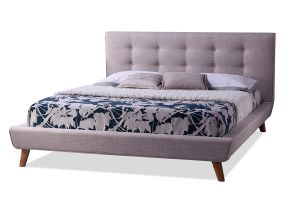 Jonesy Scandinavian Style Mid-century Beige Fabric Upholstered Queen Size Platform Bed