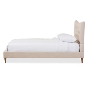 Hannah Mid-Century Modern Beige Linen Queen Size Platform Bed