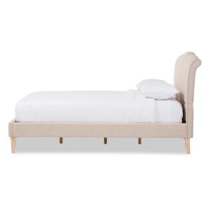 Fannie French Classic Modern Style Beige Linen Fabric Full Size Platform Bed
