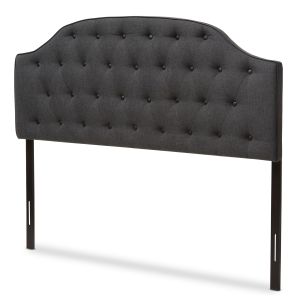 Windsor Modern and Contemporary Dark Grey Fabric Upholstered Scalloped Buttoned Queen Size Headboard