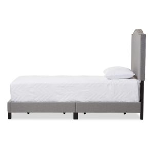 Benjamin Modern and Contemporary Grey Fabric Upholstered Twin Size Arched Bed with Nail Heads