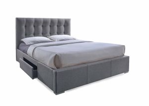 Sarter Contemporary Grid-Tufted Grey Fabric Upholstered Storage King-Size Bed with 2-drawer