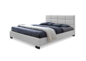 Vivaldi Modern and Contemporary White Faux Leather Padded Platform Base Queen Size Bed Frame
