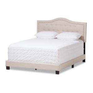 Emerson Modern and Contemporary Light Beige Fabric Upholstered Queen Size Bed